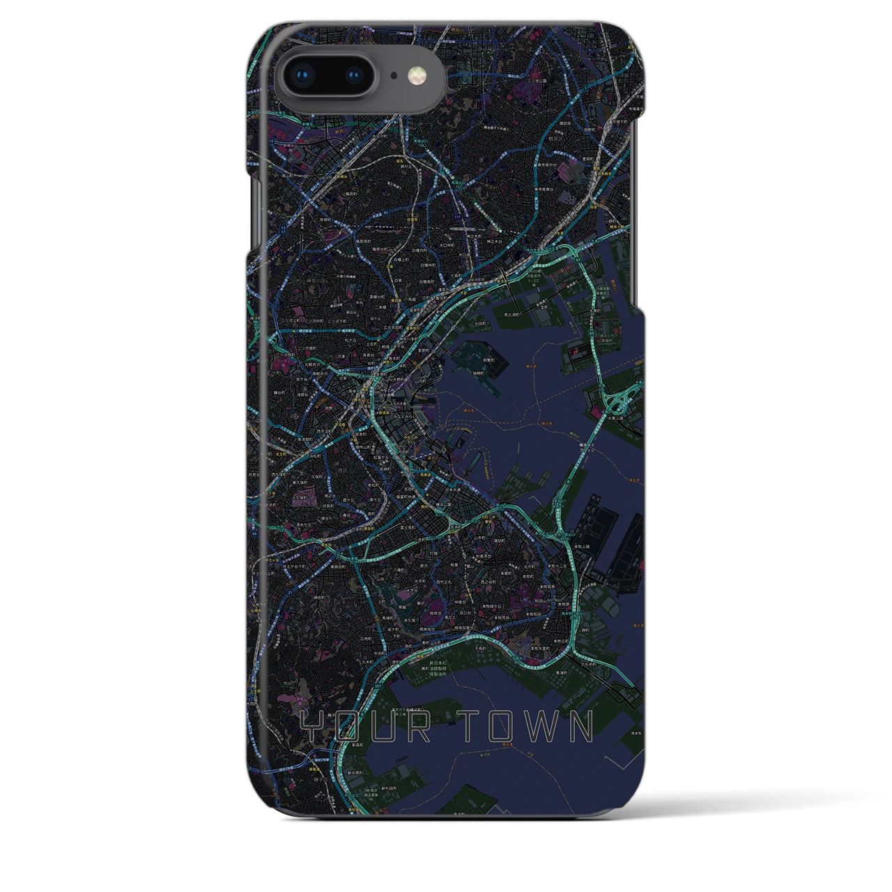 【あなたの街】地図柄iPhoneケース（バックカバータイプ特注B・ブラック）iPhone 8Plus /7Plus / 6sPlus / 6Plus 用