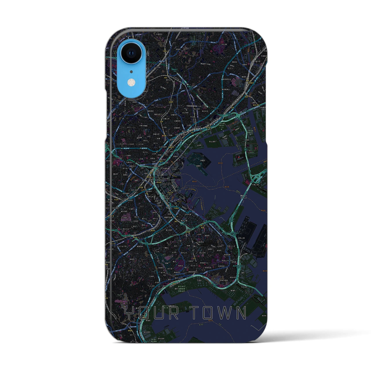 【あなたの街】地図柄iPhoneケース（バックカバータイプ特注B・ブラック）iPhone XR 用