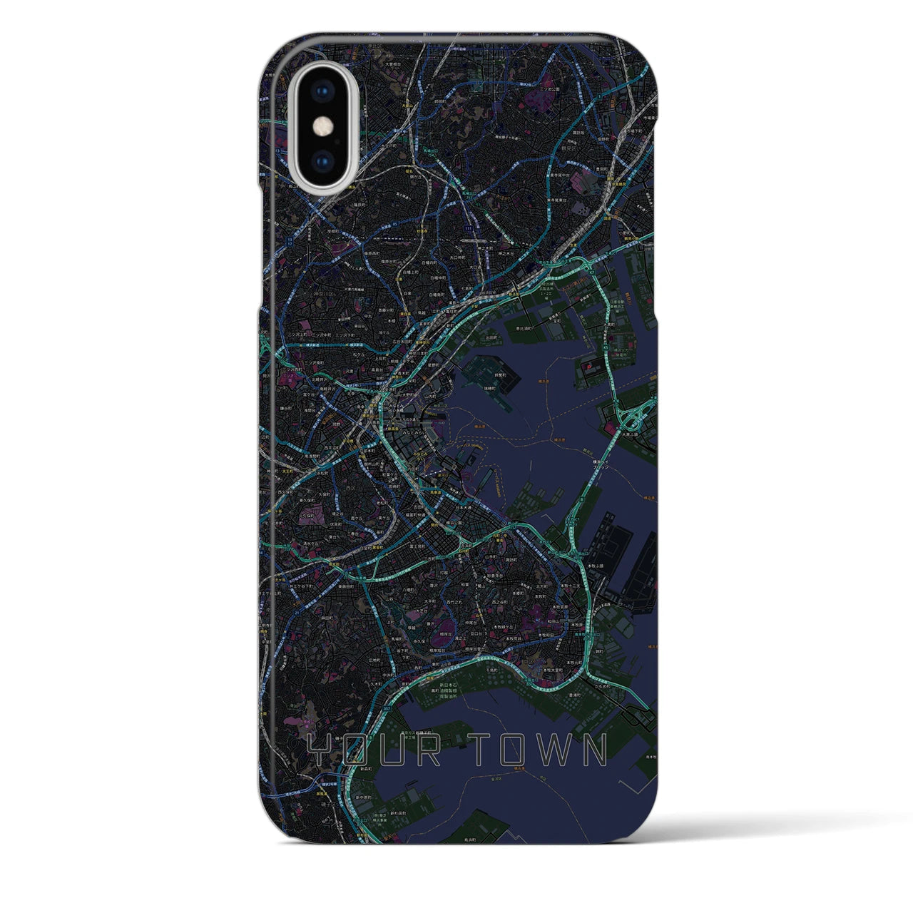 【あなたの街】地図柄iPhoneケース（バックカバータイプ特注B・ブラック）iPhone XS Max 用