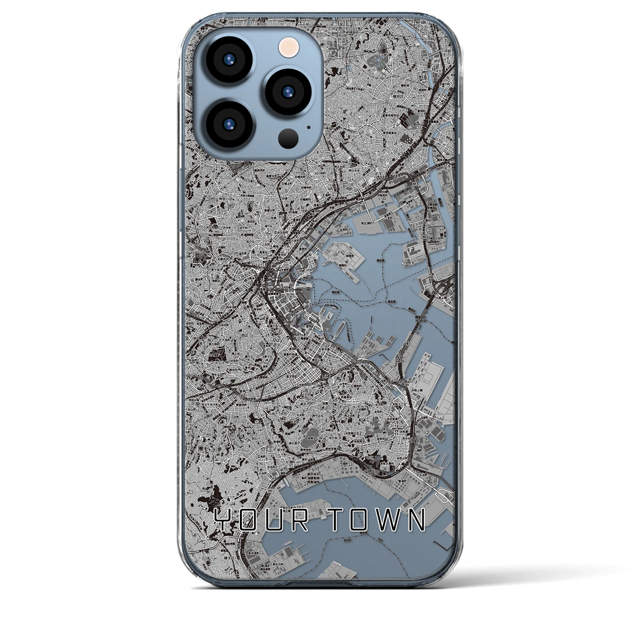 【あなたの街】地図柄iPhoneケース（クリアタイプ特注B・モノトーン）iPhone 13 Pro Max 用