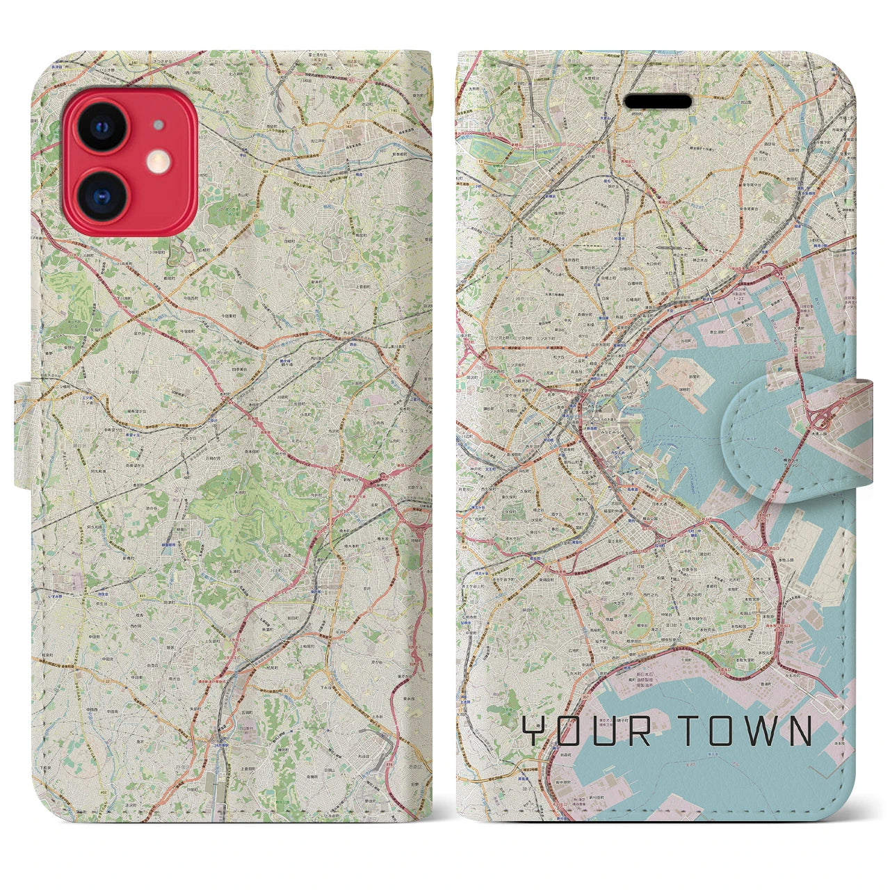 【あなたの街】地図柄iPhoneケース（手帳両面タイプ特注A・ナチュラル）iPhone 11 用