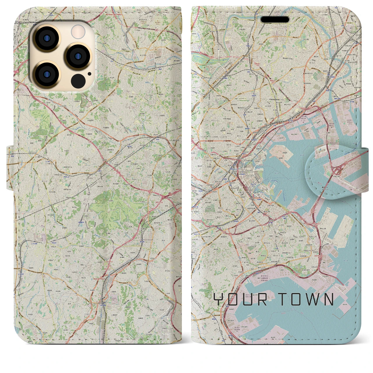 【あなたの街】地図柄iPhoneケース（手帳両面タイプ特注A・ナチュラル）iPhone 12 Pro Max 用