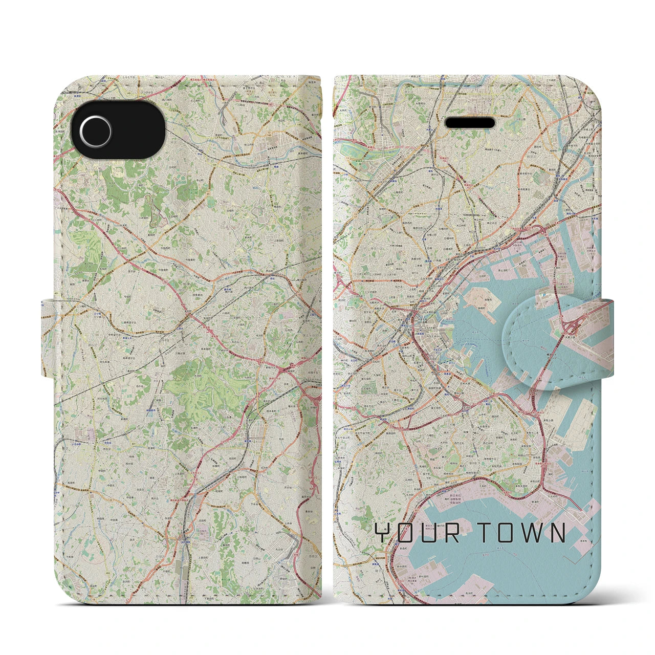 【あなたの街】地図柄iPhoneケース（手帳両面タイプ特注A・ナチュラル）iPhone SE（第3 / 第2世代） / 8 / 7 / 6s / 6 用