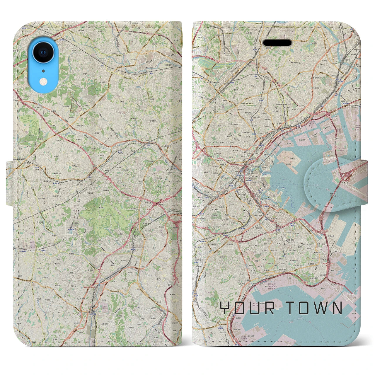 【あなたの街】地図柄iPhoneケース（手帳両面タイプ特注A・ナチュラル）iPhone XR 用