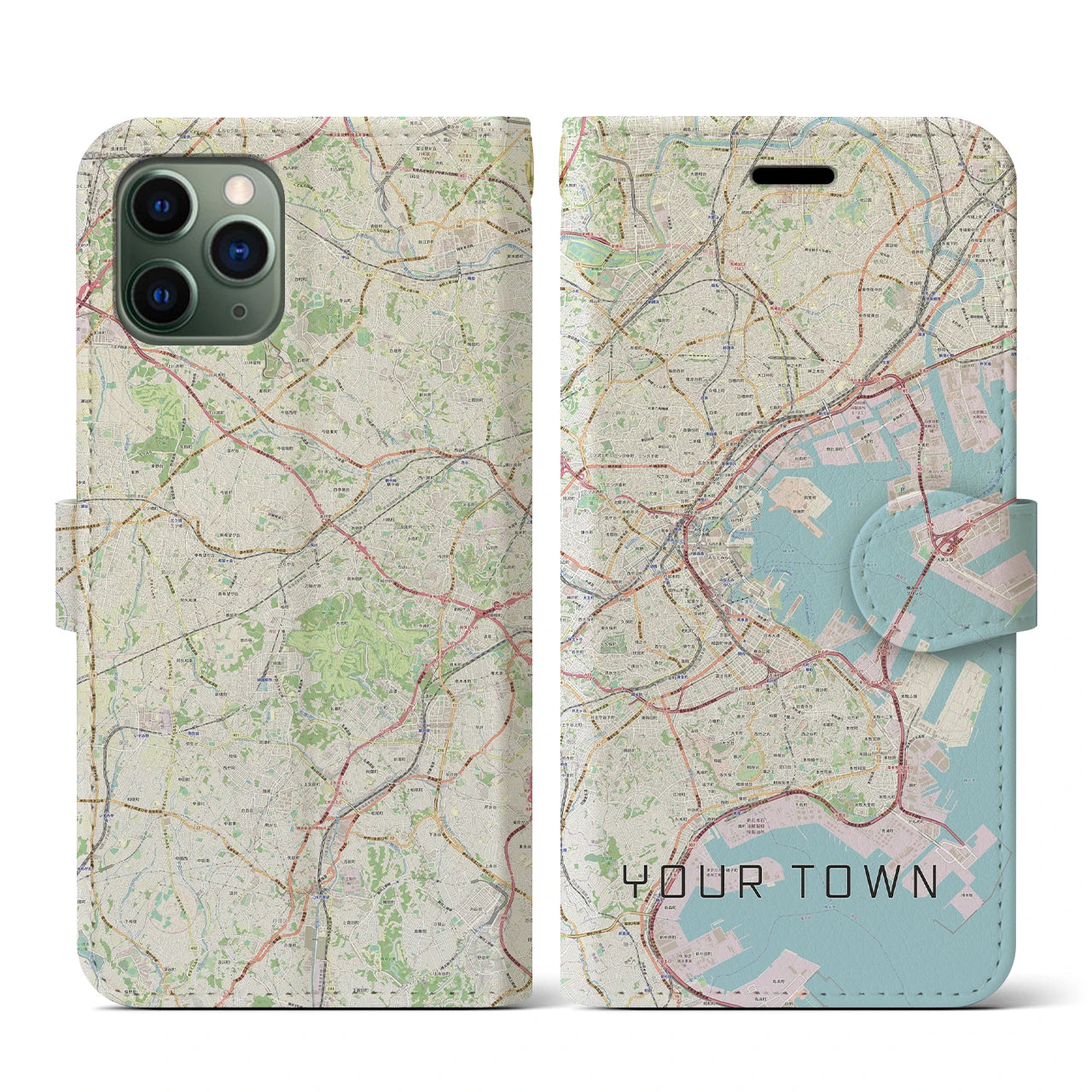 【あなたの街】地図柄iPhoneケース（手帳両面タイプ特注B・ナチュラル）iPhone 11 Pro 用