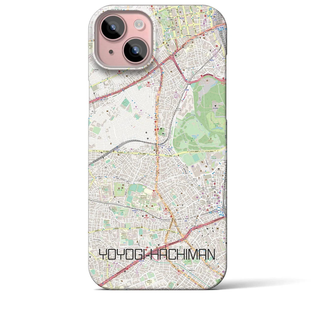 【代々木八幡】地図柄iPhoneケース（バックカバータイプ・ナチュラル）iPhone 15 Plus 用