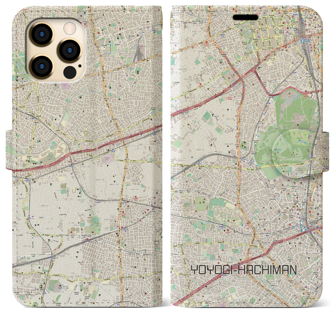 【代々木八幡】地図柄iPhoneケース（手帳両面タイプ・ナチュラル）iPhone 12 Pro Max 用