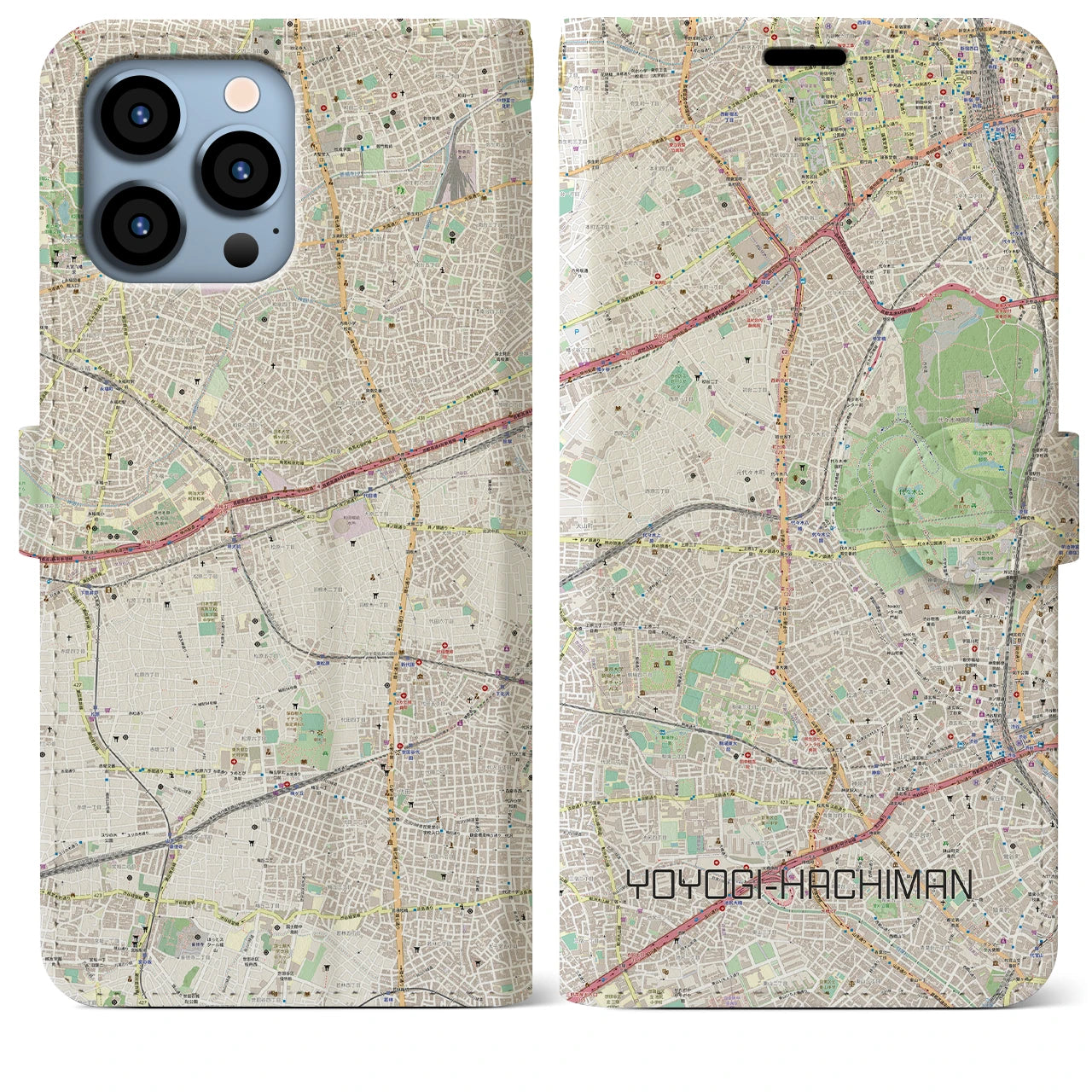 【代々木八幡】地図柄iPhoneケース（手帳両面タイプ・ナチュラル）iPhone 13 Pro Max 用