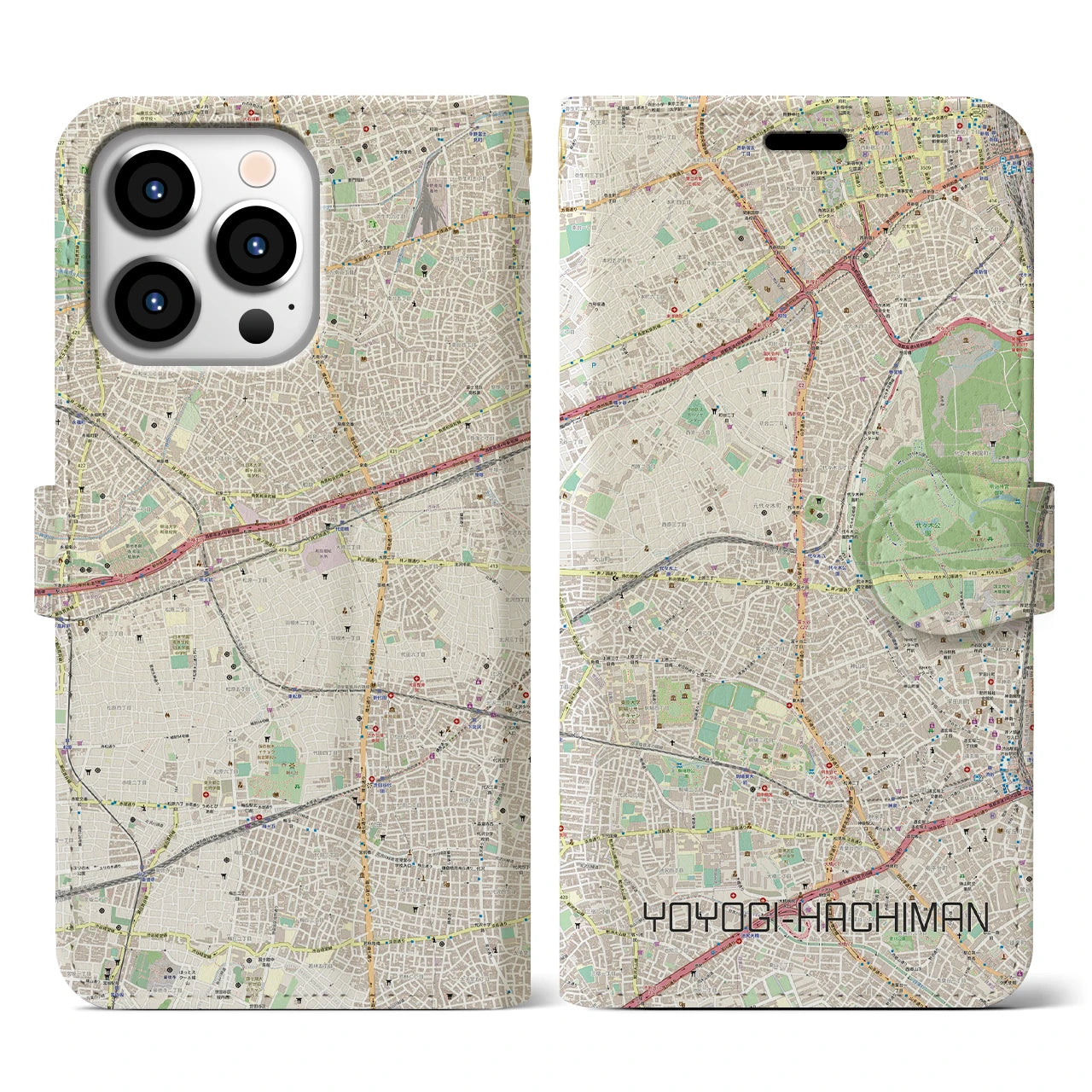 【代々木八幡】地図柄iPhoneケース（手帳両面タイプ・ナチュラル）iPhone 13 Pro 用