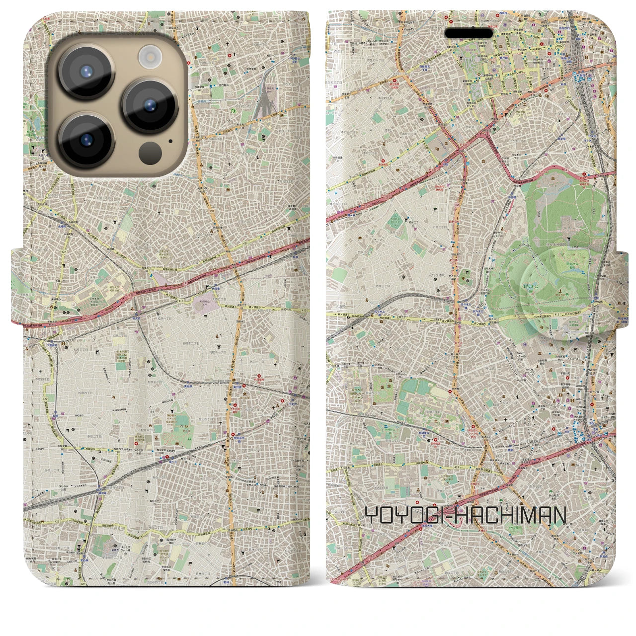 【代々木八幡】地図柄iPhoneケース（手帳両面タイプ・ナチュラル）iPhone 14 Pro Max 用