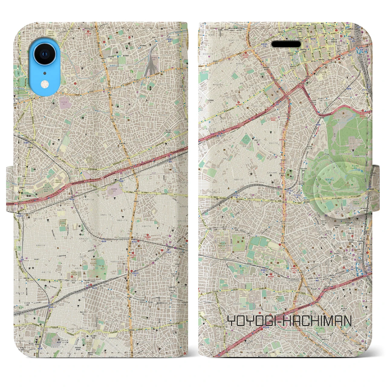 【代々木八幡】地図柄iPhoneケース（手帳両面タイプ・ナチュラル）iPhone XR 用