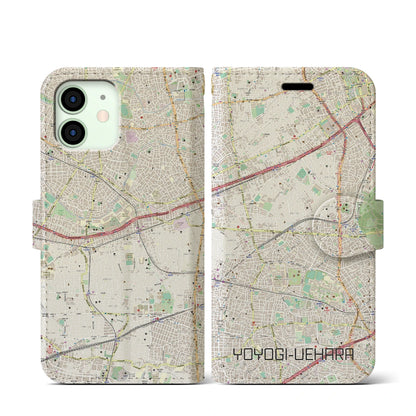 【代々木上原（東京都）】地図柄iPhoneケース（手帳タイプ）ナチュラル・iPhone 12 mini 用