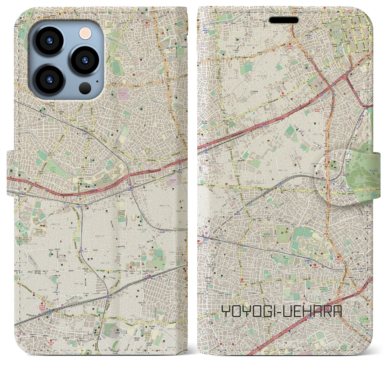 【代々木上原】地図柄iPhoneケース（手帳両面タイプ・ナチュラル）iPhone 13 Pro Max 用