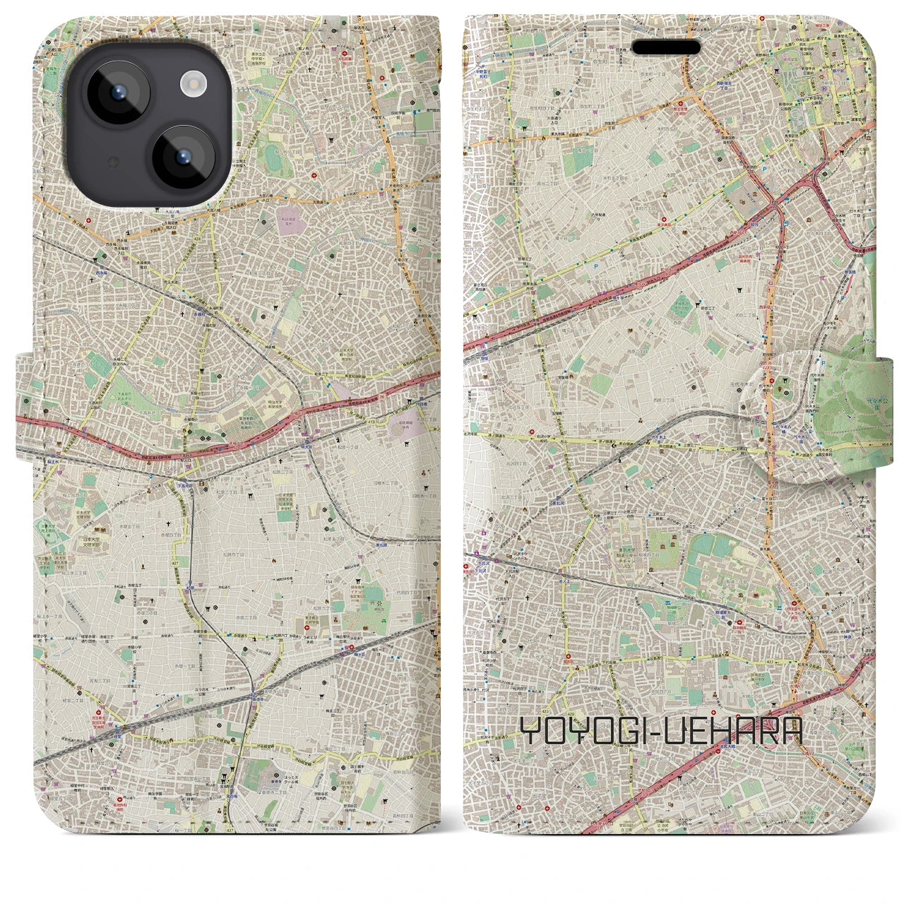 【代々木上原】地図柄iPhoneケース（手帳両面タイプ・ナチュラル）iPhone 14 Plus 用