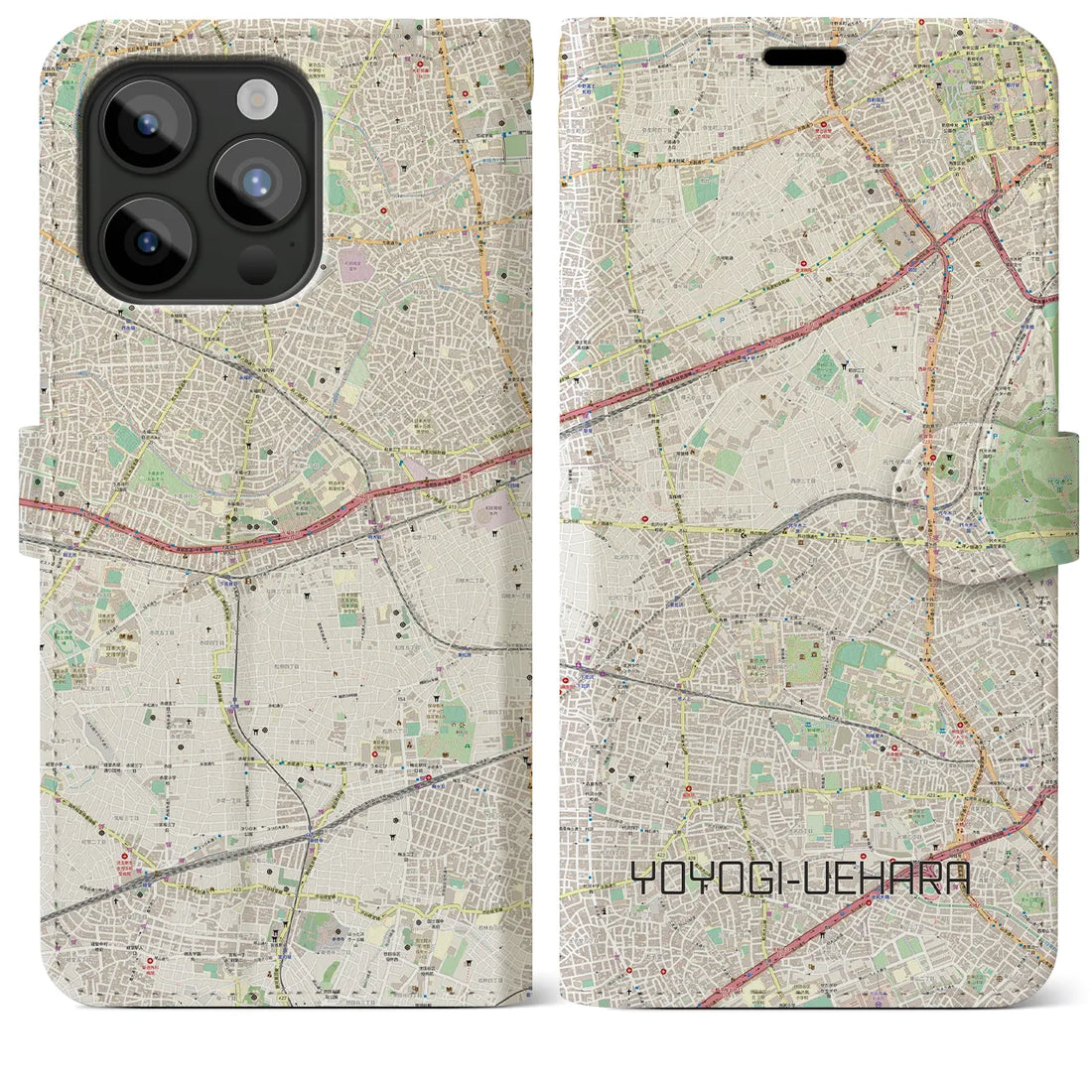 【代々木上原】地図柄iPhoneケース（手帳両面タイプ・ナチュラル）iPhone 15 Pro Max 用