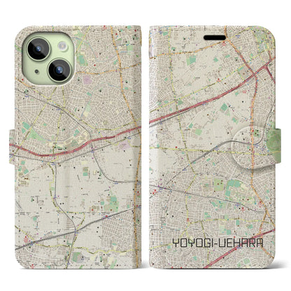 【代々木上原（東京都）】地図柄iPhoneケース（手帳タイプ）ナチュラル・iPhone 15 用