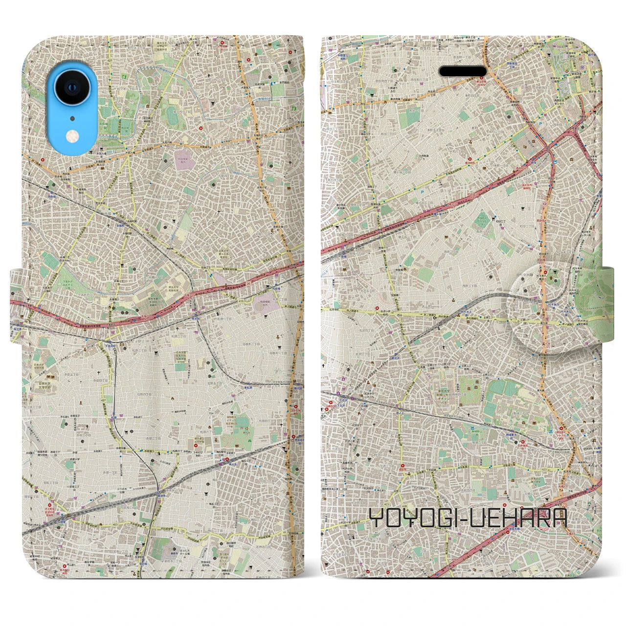 【代々木上原】地図柄iPhoneケース（手帳両面タイプ・ナチュラル）iPhone XR 用