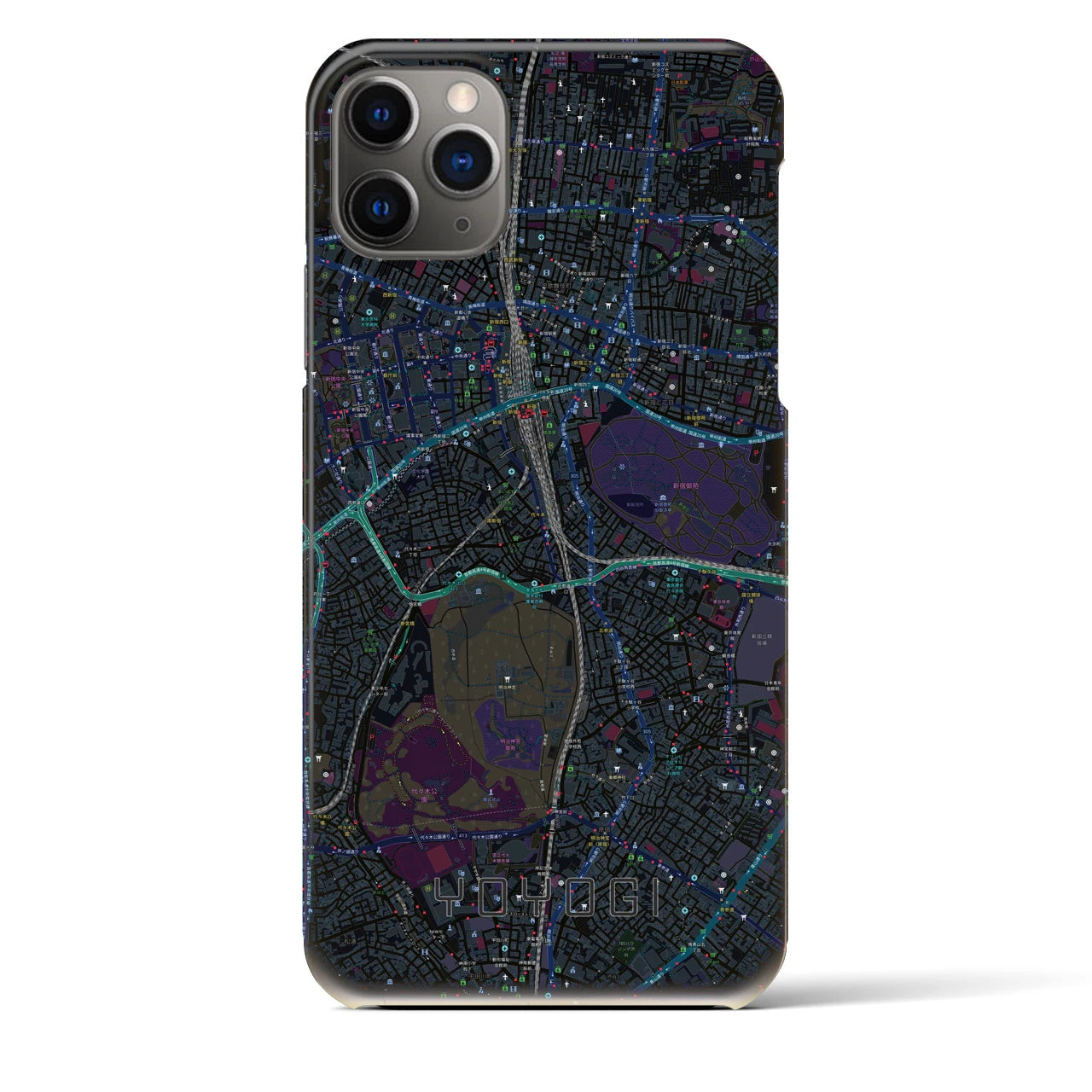 【代々木】地図柄iPhoneケース（バックカバータイプ・ブラック）iPhone 11 Pro Max 用