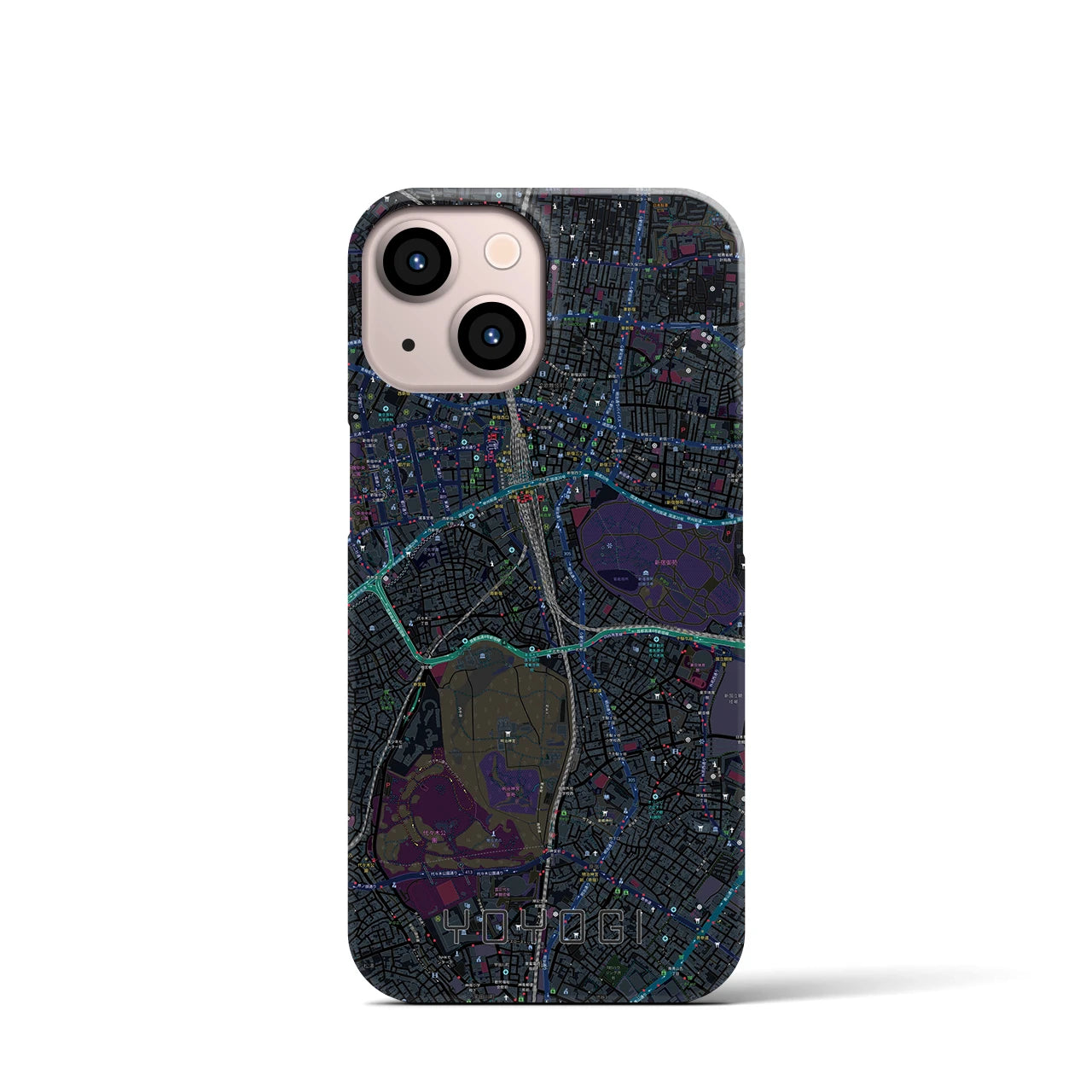 【代々木】地図柄iPhoneケース（バックカバータイプ・ブラック）iPhone 13 mini 用
