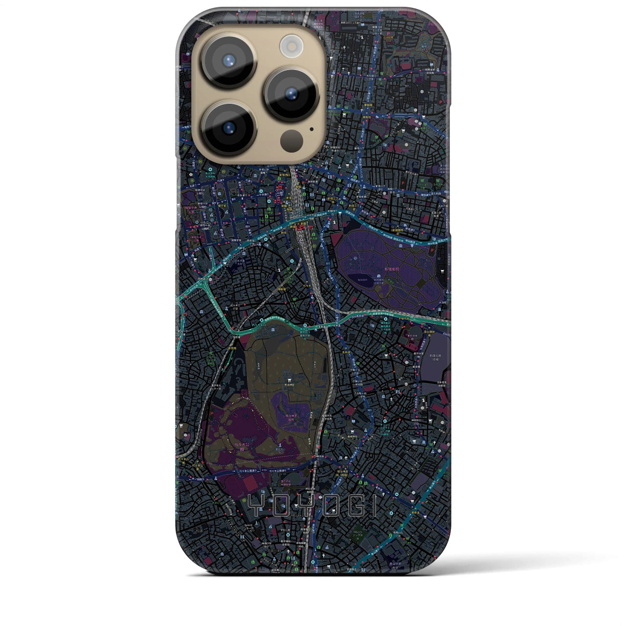 【代々木】地図柄iPhoneケース（バックカバータイプ・ブラック）iPhone 14 Pro Max 用