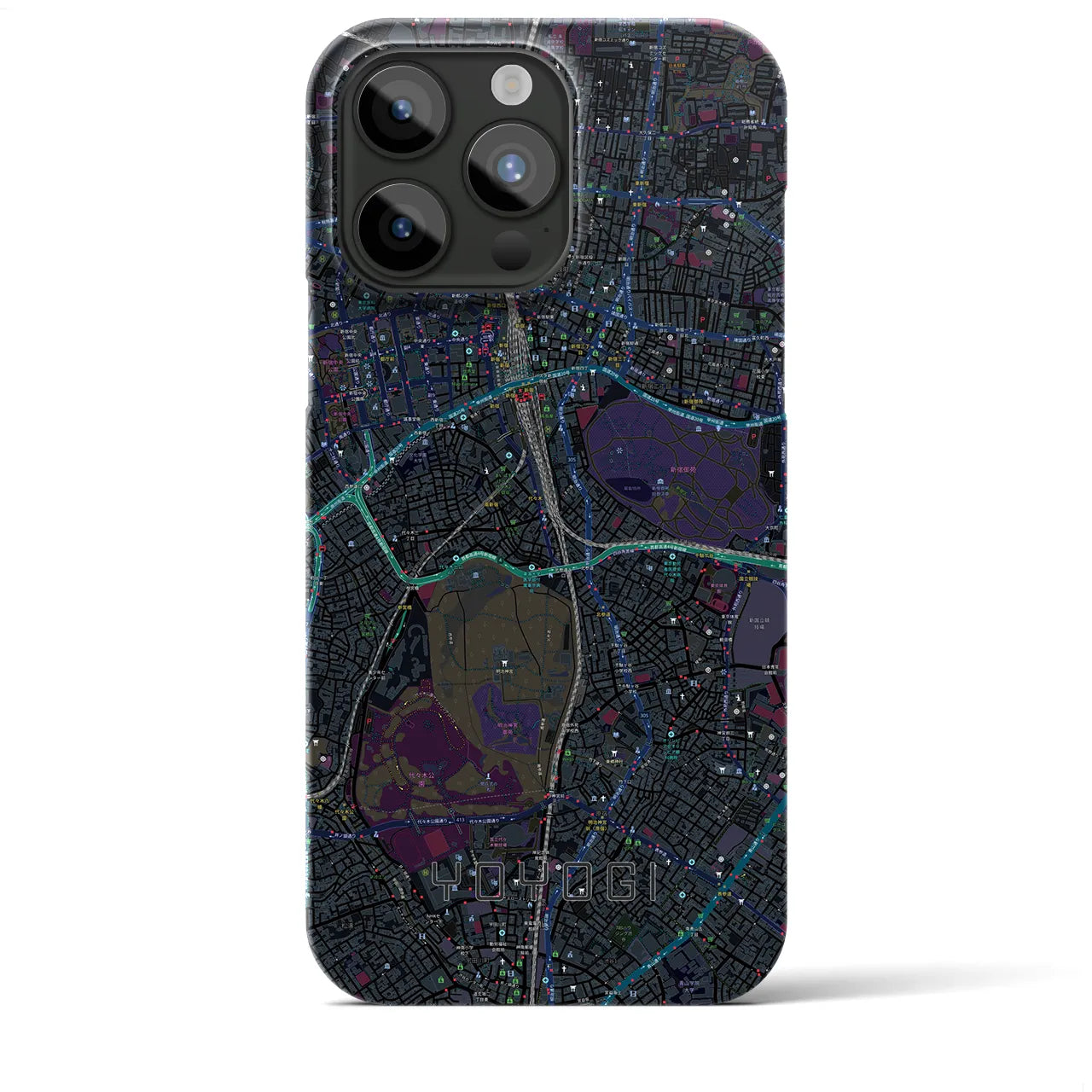 【代々木】地図柄iPhoneケース（バックカバータイプ・ブラック）iPhone 15 Pro Max 用