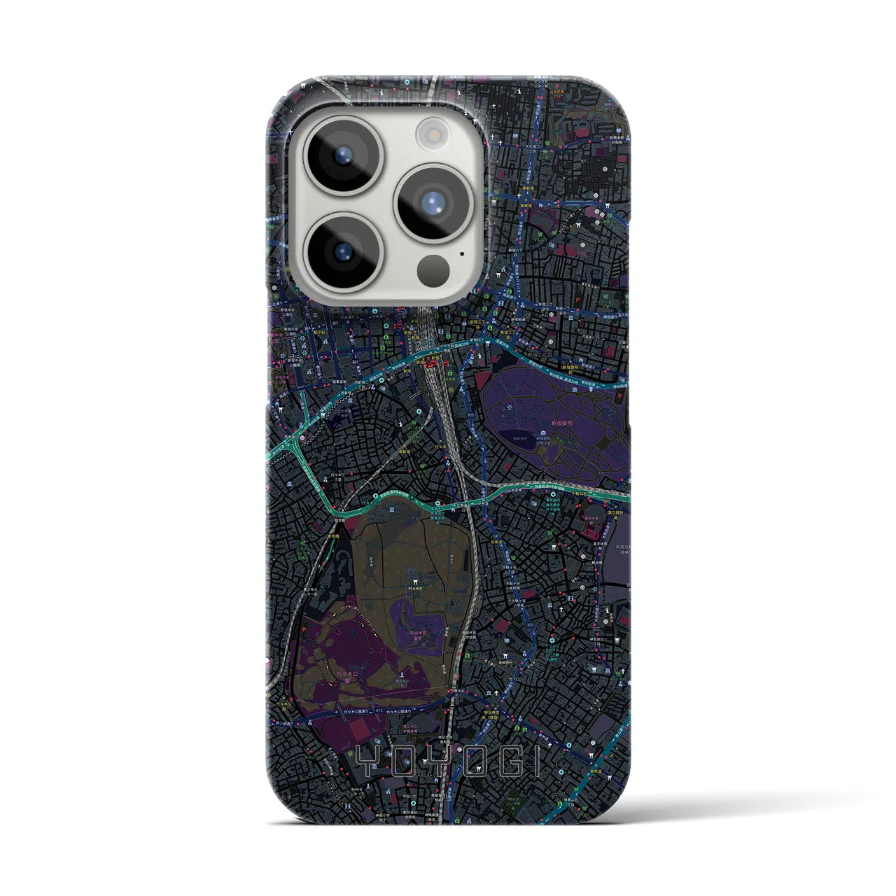 【代々木】地図柄iPhoneケース（バックカバータイプ・ブラック）iPhone 15 Pro 用