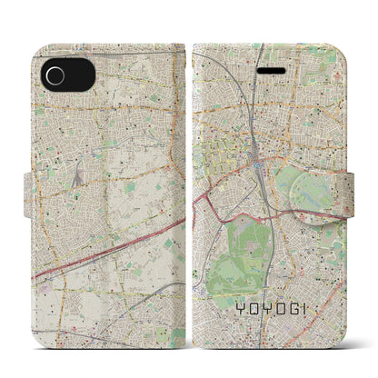 【代々木（東京都）】地図柄iPhoneケース（手帳タイプ）ナチュラル・iPhone SE（第3 / 第2世代） / 8 / 7 / 6s / 6 用