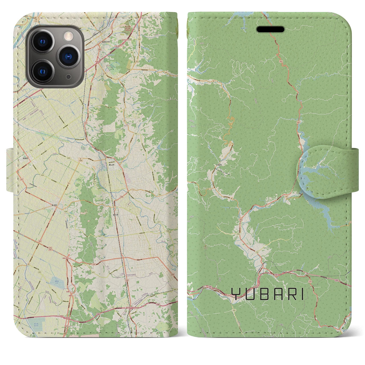 【夕張】地図柄iPhoneケース（手帳両面タイプ・ナチュラル）iPhone 11 Pro Max 用