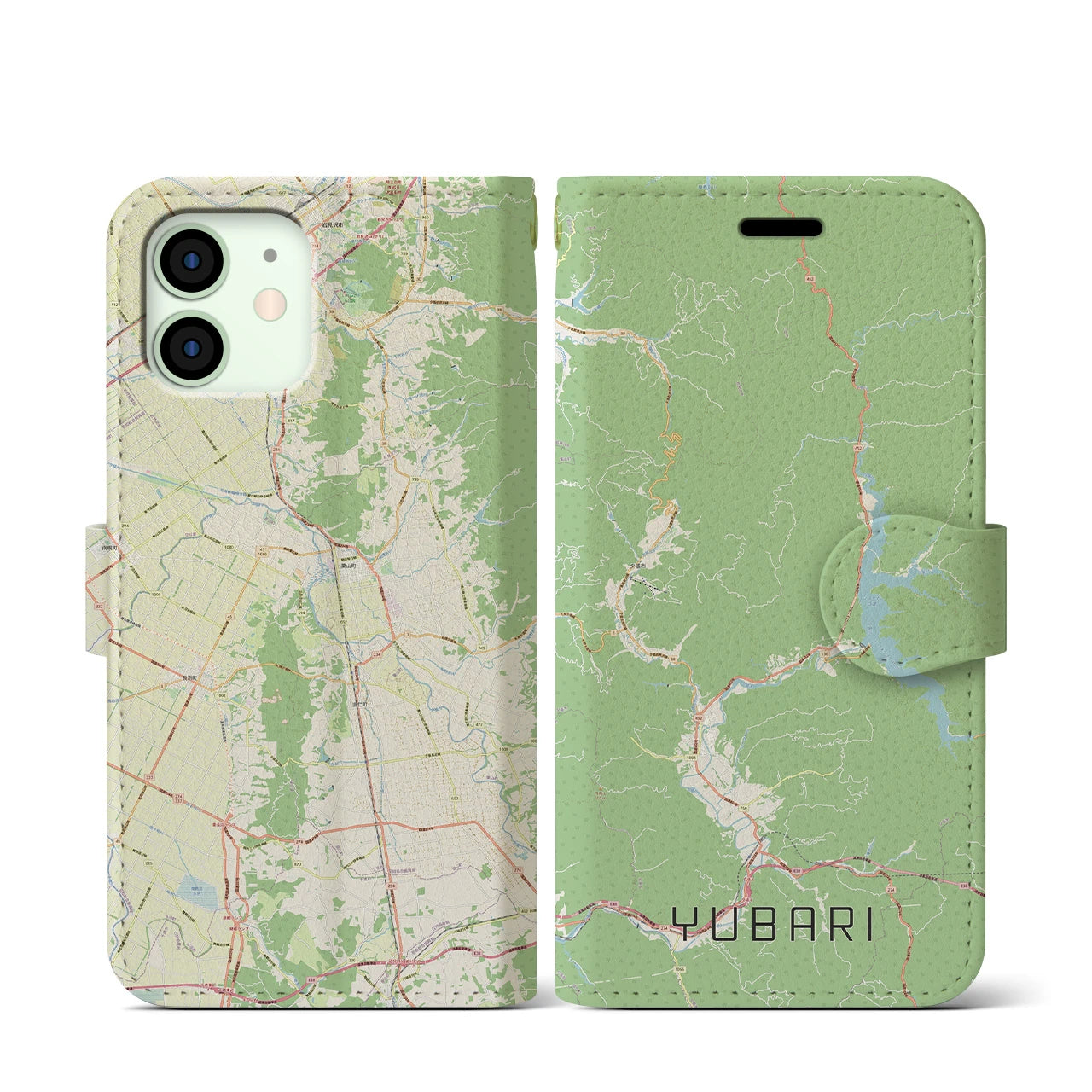 【夕張】地図柄iPhoneケース（手帳両面タイプ・ナチュラル）iPhone 12 mini 用