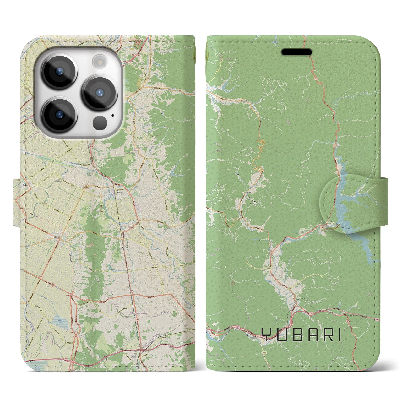 【夕張】地図柄iPhoneケース（手帳両面タイプ・ナチュラル）iPhone 14 Pro 用