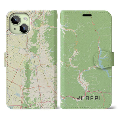 【夕張（北海道）】地図柄iPhoneケース（手帳タイプ）ナチュラル・iPhone 15 用