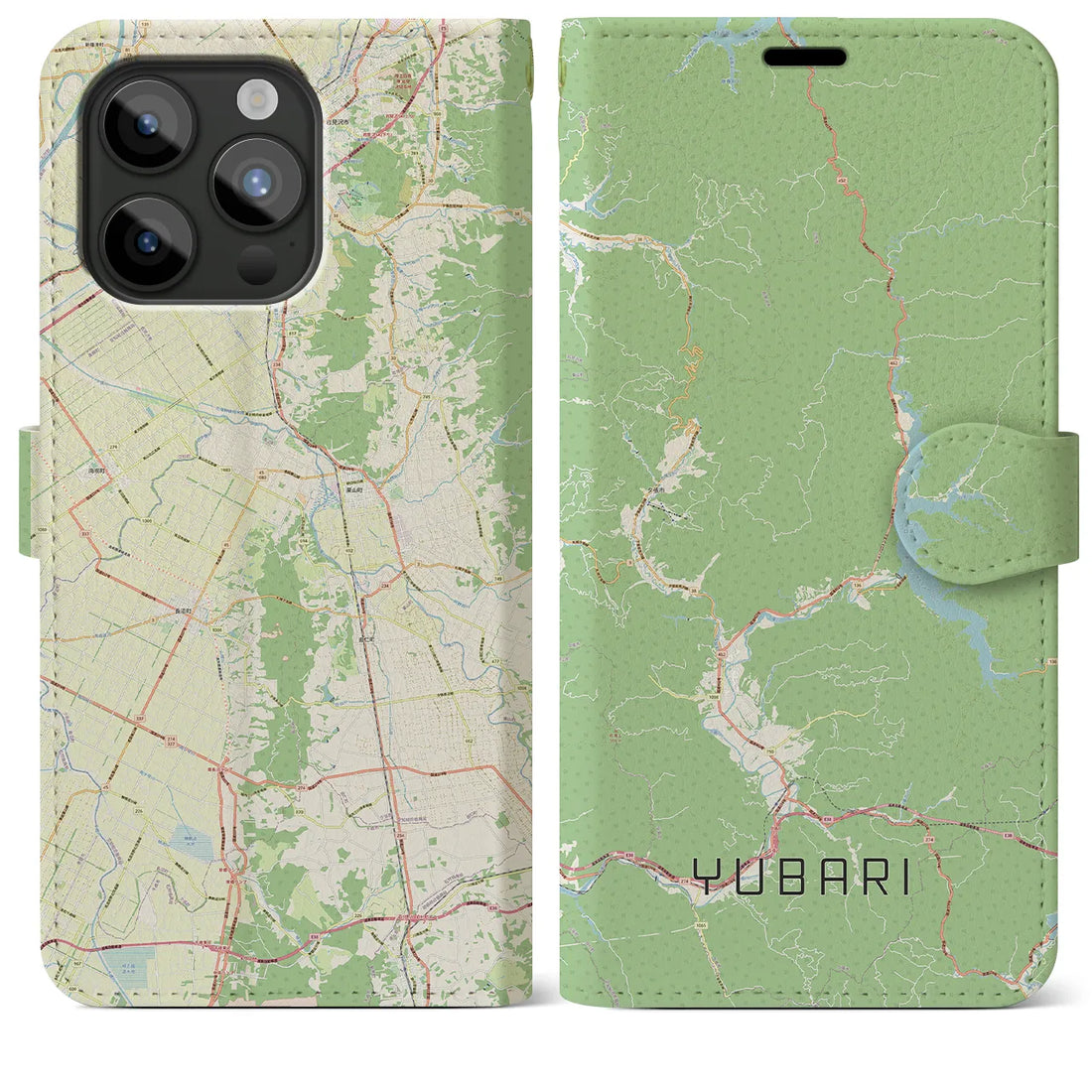 【夕張】地図柄iPhoneケース（手帳両面タイプ・ナチュラル）iPhone 15 Pro Max 用