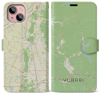 【夕張（北海道）】地図柄iPhoneケース（手帳タイプ）ナチュラル・iPhone 15 Plus 用