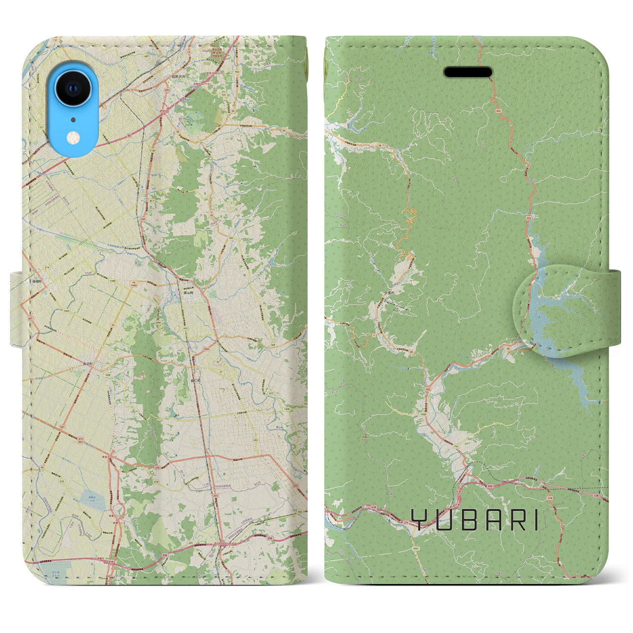 【夕張】地図柄iPhoneケース（手帳両面タイプ・ナチュラル）iPhone XR 用