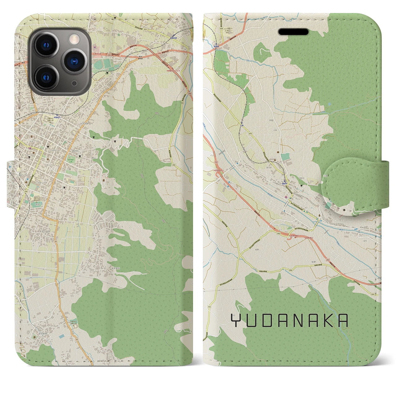 【湯田中】地図柄iPhoneケース（手帳両面タイプ・ナチュラル）iPhone 11 Pro Max 用