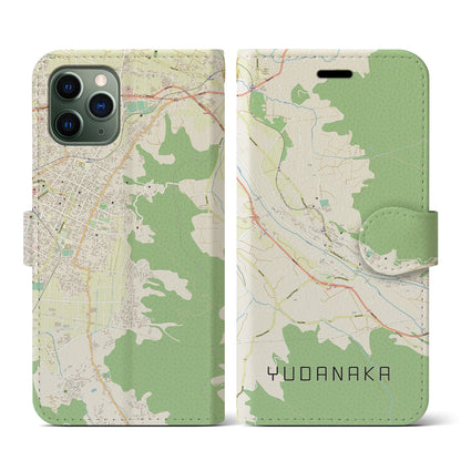 【湯田中（長野県）】地図柄iPhoneケース（手帳タイプ）ナチュラル・iPhone 11 Pro 用