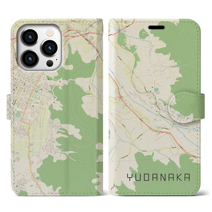 【湯田中（長野県）】地図柄iPhoneケース（手帳タイプ）ナチュラル・iPhone 13 Pro 用