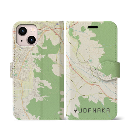 【湯田中（長野県）】地図柄iPhoneケース（手帳タイプ）ナチュラル・iPhone 13 mini 用
