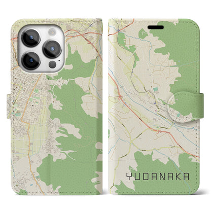 【湯田中（長野県）】地図柄iPhoneケース（手帳タイプ）ナチュラル・iPhone 14 Pro 用