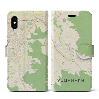 【湯田中（長野県）】地図柄iPhoneケース（手帳タイプ）ナチュラル・iPhone XS / X 用