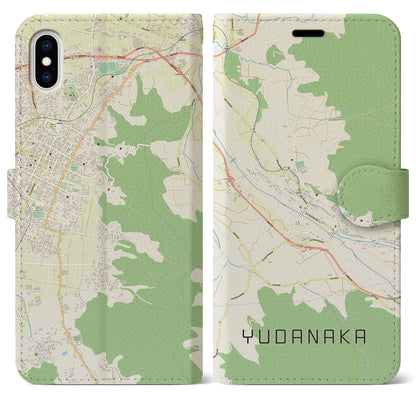 【湯田中（長野県）】地図柄iPhoneケース（手帳タイプ）ナチュラル・iPhone XS Max 用