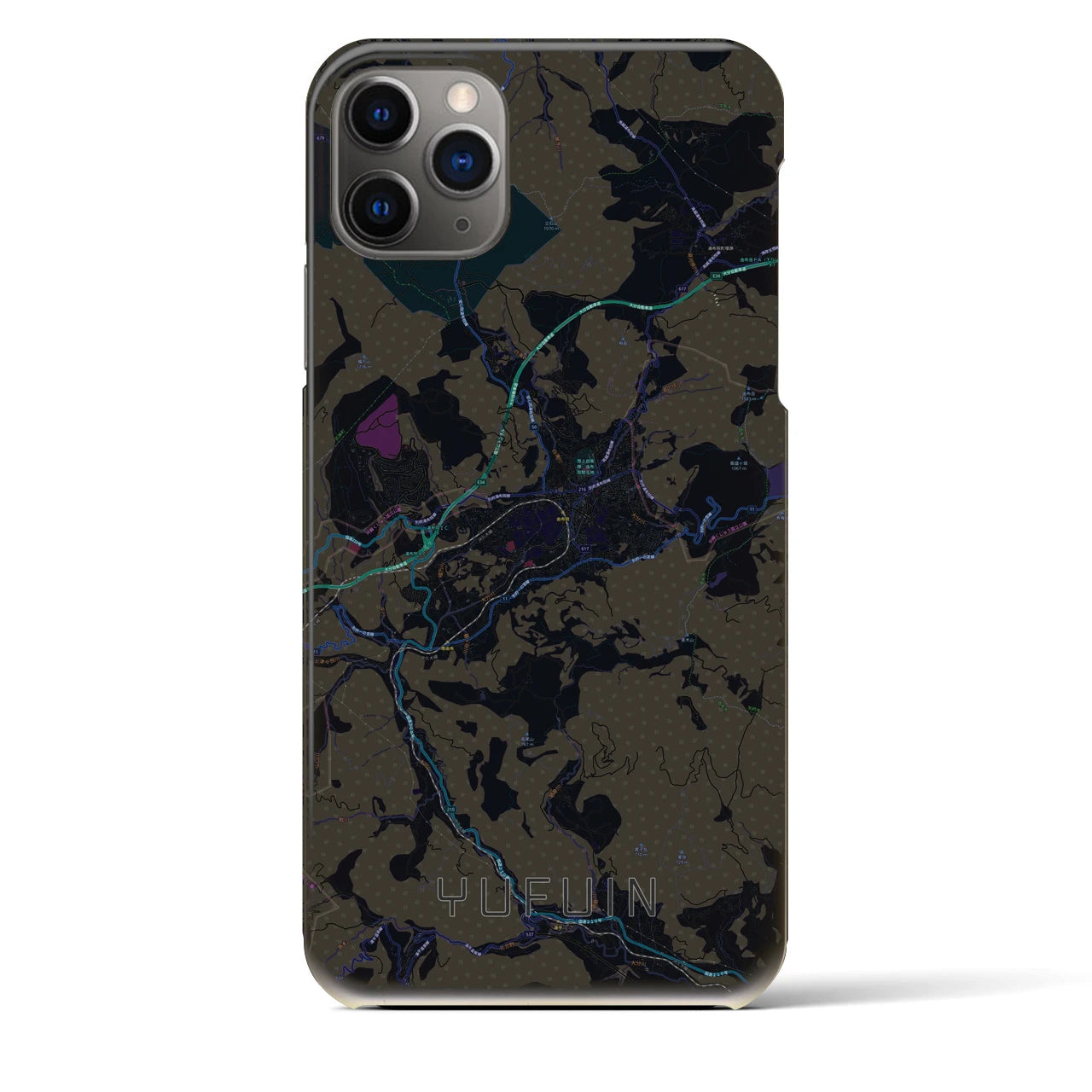【湯布院】地図柄iPhoneケース（バックカバータイプ・ブラック）iPhone 11 Pro Max 用