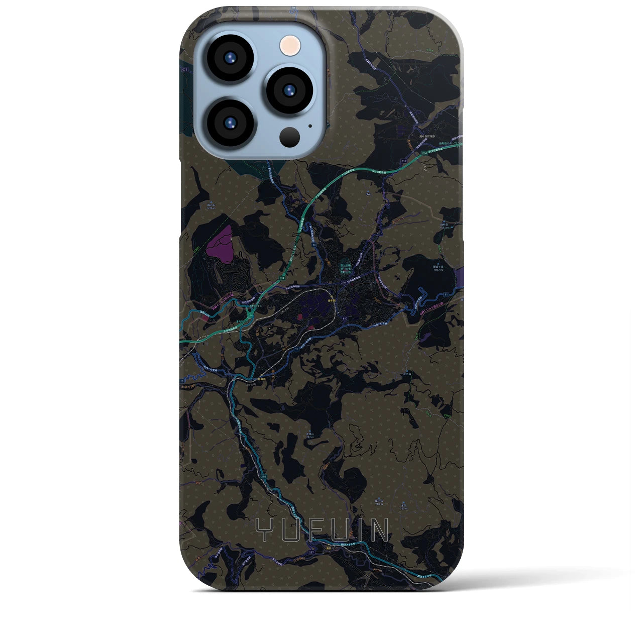 【湯布院】地図柄iPhoneケース（バックカバータイプ・ブラック）iPhone 13 Pro Max 用