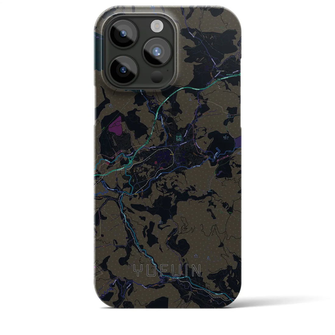 【湯布院】地図柄iPhoneケース（バックカバータイプ・ブラック）iPhone 15 Pro Max 用