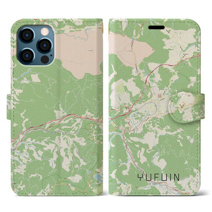 【湯布院（大分県）】地図柄iPhoneケース（手帳タイプ）ナチュラル・iPhone 12 / 12 Pro 用