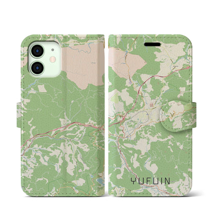 【湯布院（大分県）】地図柄iPhoneケース（手帳タイプ）ナチュラル・iPhone 12 mini 用