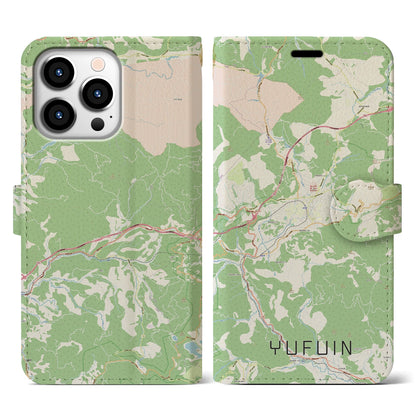 【湯布院（大分県）】地図柄iPhoneケース（手帳タイプ）ナチュラル・iPhone 13 Pro 用