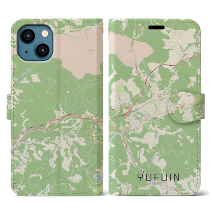 【湯布院（大分県）】地図柄iPhoneケース（手帳タイプ）ナチュラル・iPhone 13 用