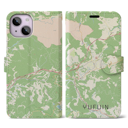 【湯布院（大分県）】地図柄iPhoneケース（手帳タイプ）ナチュラル・iPhone 14 用