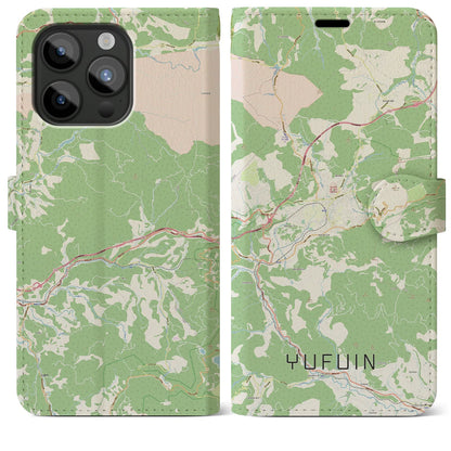 【湯布院（大分県）】地図柄iPhoneケース（手帳タイプ）ナチュラル・iPhone 15 Pro Max 用